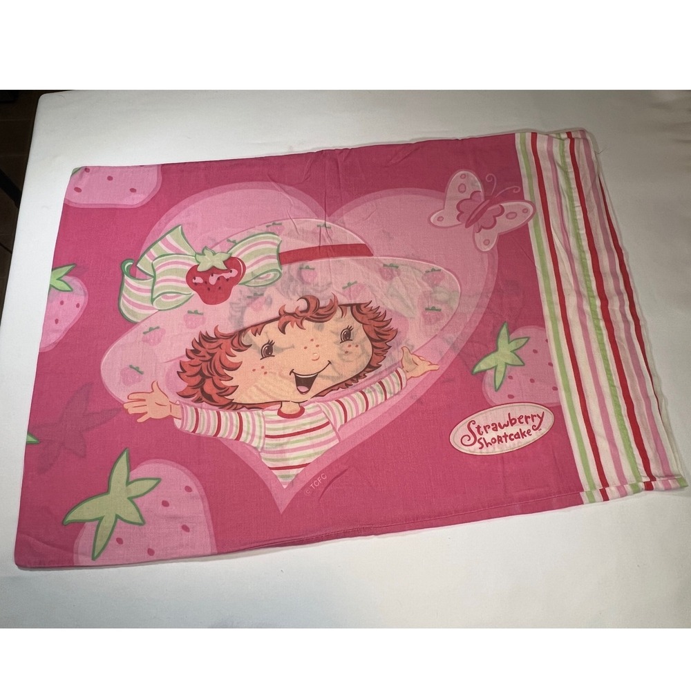 Strawberry Shortcake Pink Heart Standard Pillowcase Vintage Style Bedding